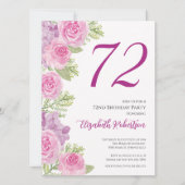 72歳の誕生日カスタムフォトテンプレート ピンクのバラ 招待状 (正面)