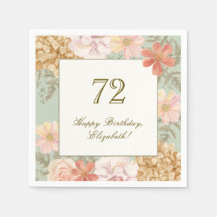 72歳の誕生日ナプキン オータムカラーフローラルセージ スタンダードカクテルナプキン