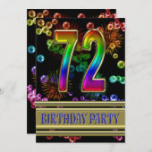 72歳の誕生日パーティーへの招待（バブル付き） 招待状 (正面/裏面)