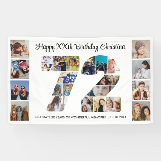 72歳の誕生日パーティーナンバー72フォトコラージュ 横断幕 (横)