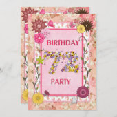 72歳の誕生日パーティー招待状（花枠付き） 招待状 (正面/裏面)