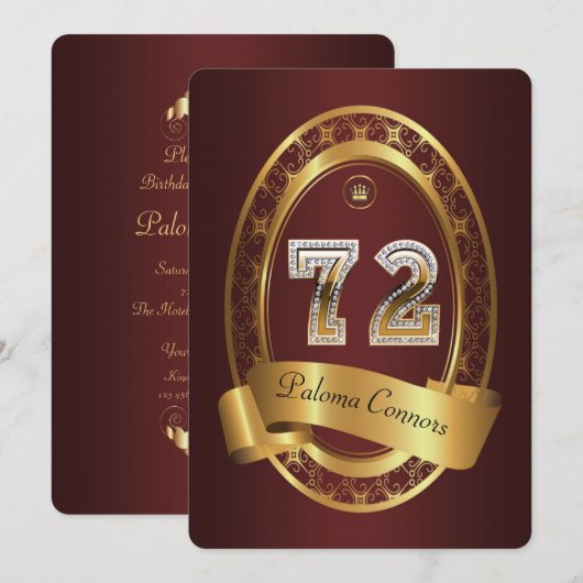 72歳の誕生日パーティー　エレガントな色彩の女性と男性 招待状 (正面/裏面)