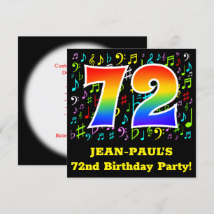 72歳の誕生日パーティー:楽しい音楽のシンボル、虹72 招待状