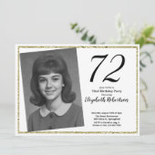 72歳の誕生日フォトギフト 白とゴールド 招待状 (スタンド正面)