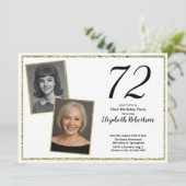 72歳の誕生日フォトギフト 白とゴールド 招待状 (スタンド正面)