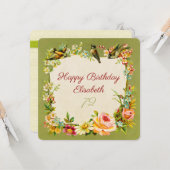 72歳の誕生日ヴィンテージ花と鳥のアンティークカード カード (正面/裏面インサイチュ)