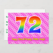 72歳の誕生日：ピンクのストライプとハート、虹72 ポストカード (正面/裏面)