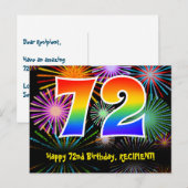 72歳の誕生日 – 楽しい花火模様 + 虹72 ポストカード (正面/裏面)