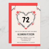 72歳モダンの誕生日の年齢フローラハート 招待状 (正面/裏面)