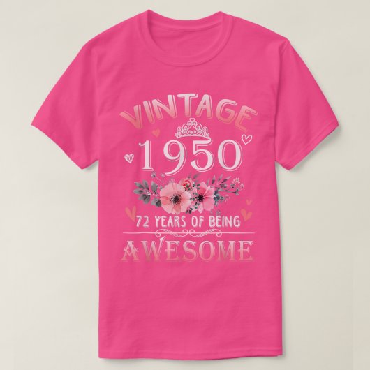 72歳、1950年ヴィンテージ製72誕生日GIF Tシャツ (デザイン正面)