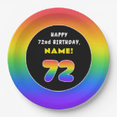 72番目の誕生日カラフル: Rainbow # 72,名前をカスタムする ペーパープレート (正面)