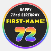 72番目の誕生日カラフル: Rainbow # 72,名前をカスタムする ラウンドシール (正面)