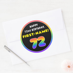 72番目の誕生日カラフル: Rainbow # 72,名前をカスタムする ラウンドシール
