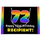 72番目の誕生日カラフル: Rainbow # 72,名前をカスタムする ラージペーパーバッグ (正面)