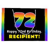 72番目の誕生日カラフル: Rainbow # 72,名前をカスタムする ラージペーパーバッグ (裏面)