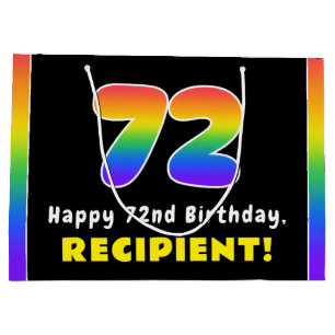 72番目の誕生日カラフル: Rainbow # 72,名前をカスタムする ラージペーパーバッグ