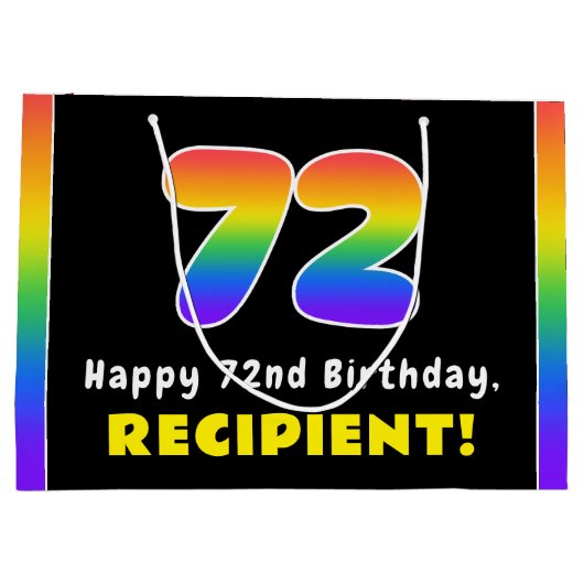 72番目の誕生日カラフル: Rainbow # 72,名前をカスタムする ラージペーパーバッグ (裏面)
