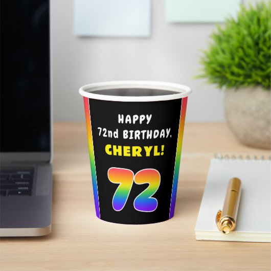 72番目の誕生日カラフル: Rainbow # 72,名前をカスタムする 紙コップ (インサイチュ)
