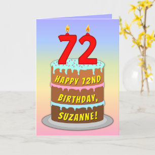 72番目の誕生日—おもしろいケーキとキャンドル、名前をカスタムする付き カード