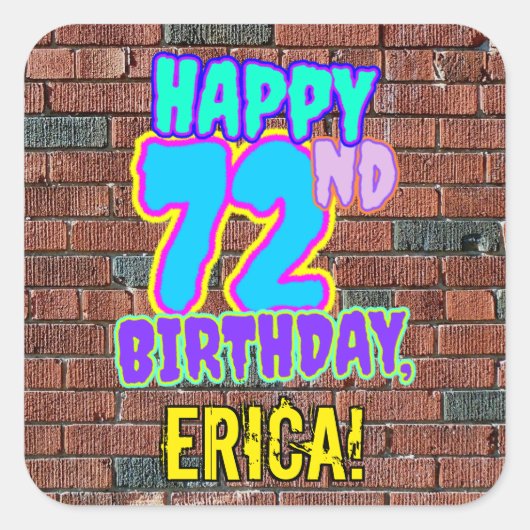 72番目の誕生日-おもしろい、アーバングラフィティインスパイアルック スクエアシール (正面)