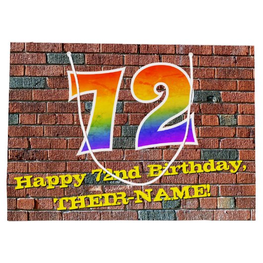 72番目の誕生日:おもしろい、インスパイアグラフィティ・レインボー# 72 ラージペーパーバッグ (裏面)