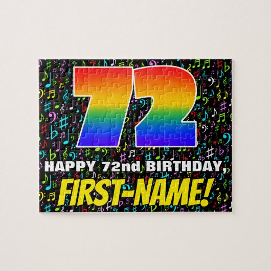 72番目の誕生日:おもしろい、カラフル音楽シンボル、「72」 ジグソーパズル (横)