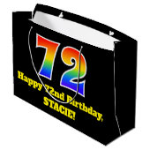 72番目の誕生日～おもしろい, カラフル, 鮮やか, Rainbow 72 ラージペーパーバッグ (裏面アングル)