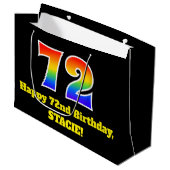 72番目の誕生日～おもしろい, カラフル, 鮮やか, Rainbow 72 ラージペーパーバッグ (正面アングル)