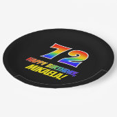 72番目の誕生日:はっきりした,おもしろい,シンプル虹， 72 ペーパープレート (アングル)