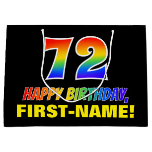 72番目の誕生日:はっきりした,おもしろい,シンプル虹, 72 ラージペーパーバッグ