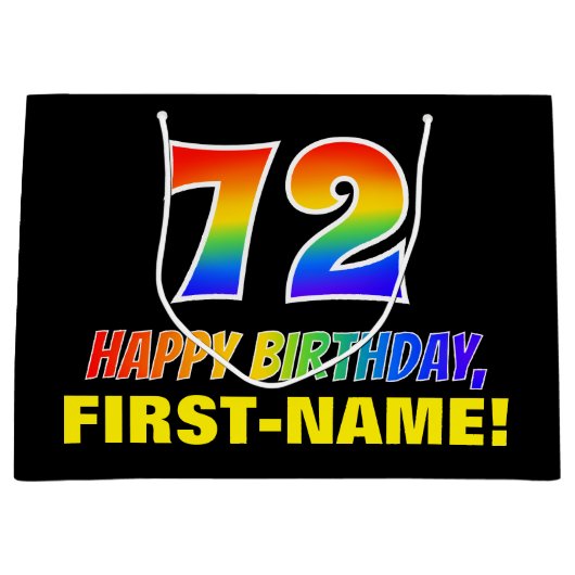 72番目の誕生日:はっきりした,おもしろい,シンプル虹， 72 ラージペーパーバッグ (正面)