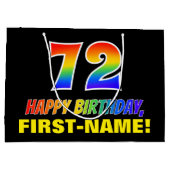 72番目の誕生日:はっきりした,おもしろい,シンプル虹， 72 ラージペーパーバッグ (裏面)