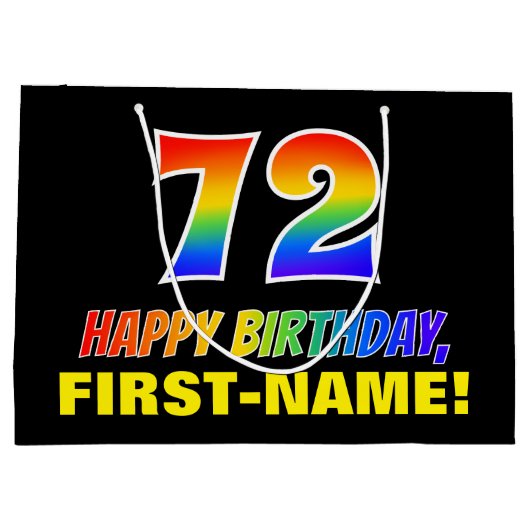 72番目の誕生日:はっきりした,おもしろい,シンプル虹， 72 ラージペーパーバッグ (裏面)