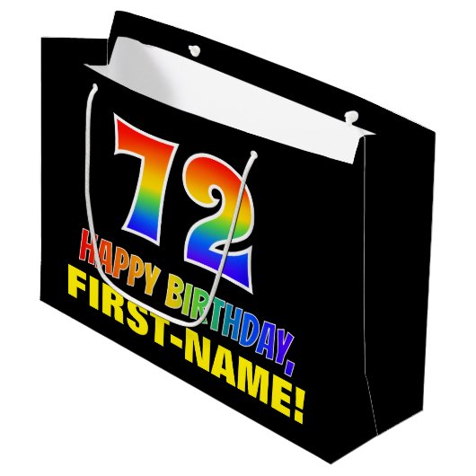 72番目の誕生日:はっきりした,おもしろい,シンプル虹， 72 ラージペーパーバッグ (正面アングル)