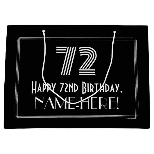 72番目の誕生日:インスパイアアールデコの「72」の外観と名前 ラージペーパーバッグ (正面)