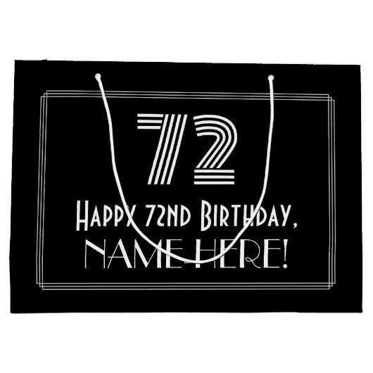 72番目の誕生日:インスパイアアールデコの「72」の外観と名前 ラージペーパーバッグ (裏面)