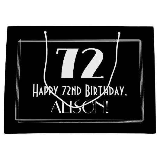72番目の誕生日:インスパイアアールデコスタイル「72」、名前 ラージペーパーバッグ (正面)