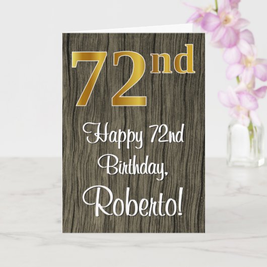 72番目の誕生日:エレガントフェイク金ゴールドルック#、フェイクWood カード (蘭)