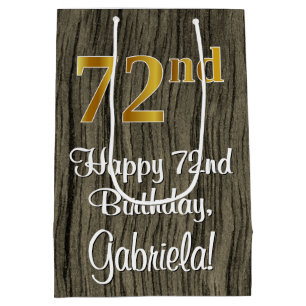 72番目の誕生日:エレガントフェイク金ゴールドルック#、フェイクWood ミディアムペーパーバッグ
