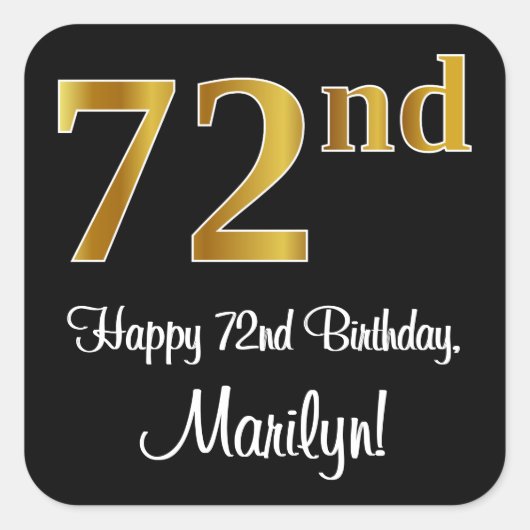 72番目の誕生日-エレガント豪華なフェイク金ゴールドルック# スクエアシール (正面)