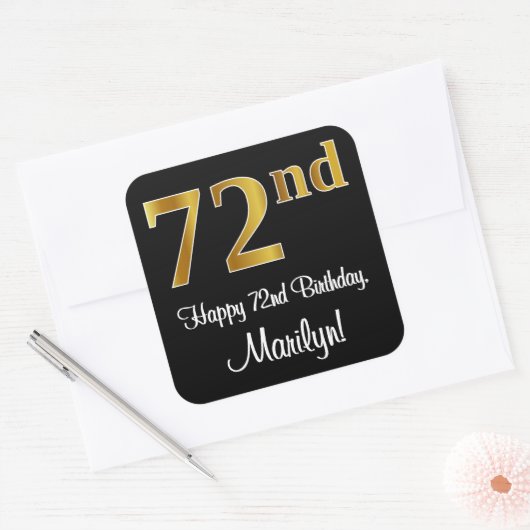 72番目の誕生日-エレガント豪華なフェイク金ゴールドルック# スクエアシール (封筒)