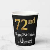 72番目の誕生日-エレガント豪華なフェイク金ゴールドルック# 紙コップ (裏面)