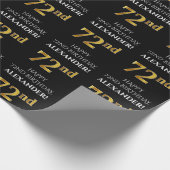 72番目の誕生日: エレガント、黒、フェイク金ゴールド ラッピングペーパー (角)