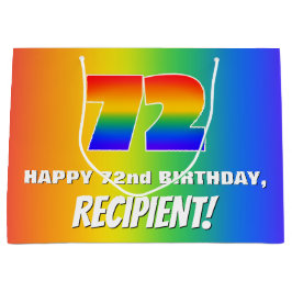 72番目の誕生日: カラフル、おもしろいレインボーパターン# 72 ラージペーパーバッグ