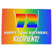 72番目の誕生日: カラフル、おもしろいレインボーパターン# 72 ラージペーパーバッグ (裏面)