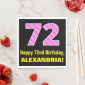 72番目の誕生日:ピンクストライプのハートと"72" +名前 スタンダードランチョンナプキン (インサイチュ)