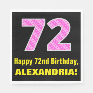 72番目の誕生日:ピンクストライプのハートと"72" +名前 スタンダードランチョンナプキン