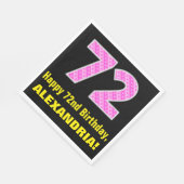 72番目の誕生日:ピンクストライプのハートと"72" +名前 スタンダードランチョンナプキン (角)