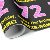 72番目の誕生日:ピンクストライプのハートと"72" +名前 ラッピングペーパー (ロールコーナー)
