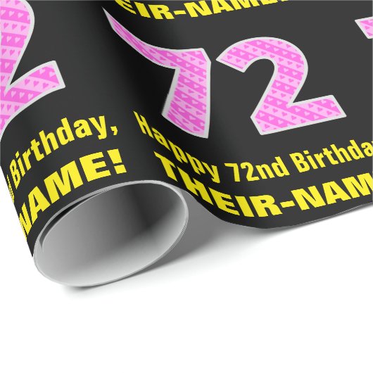 72番目の誕生日:ピンクストライプのハートと"72" +名前 ラッピングペーパー (ロールコーナー)